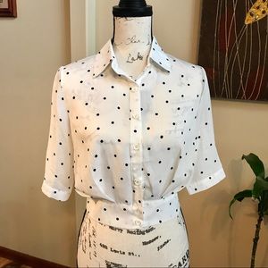 Polka dot cropped button down blouse